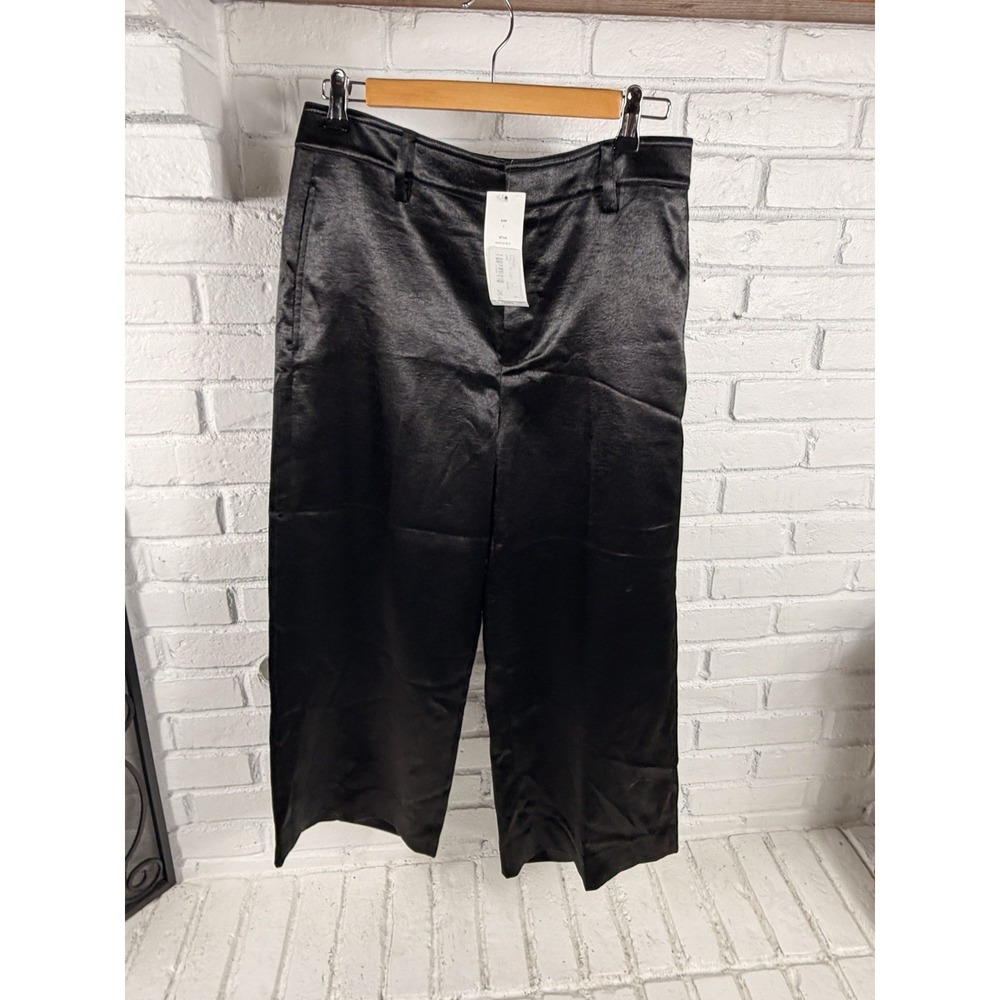 NWT Vince Womens 4 Metallic Black Wide Leg Crop Pants Satin Trousers